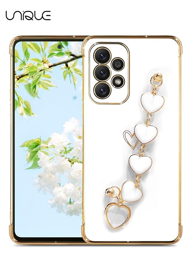 يونيك متوافق مع سامسونج جالاكسي A53 5G حزام القضية جرلي، الحب القلب الفاخرة الغطاء الخلفي الكاميرا حامي لينة TPU صدمات واقية حالة الهاتف ل Galaxy A53 5G حالة أبيض - Image 1