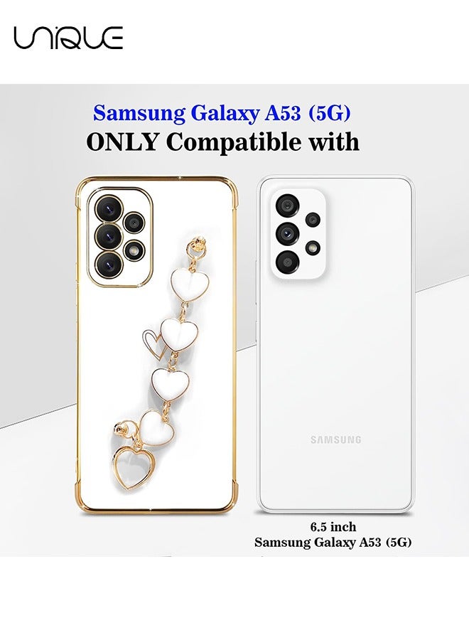 يونيك متوافق مع سامسونج جالاكسي A53 5G حزام القضية جرلي، الحب القلب الفاخرة الغطاء الخلفي الكاميرا حامي لينة TPU صدمات واقية حالة الهاتف ل Galaxy A53 5G حالة أبيض - Image 2