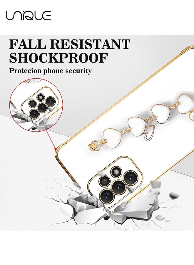 يونيك متوافق مع سامسونج جالاكسي A53 5G حزام القضية جرلي، الحب القلب الفاخرة الغطاء الخلفي الكاميرا حامي لينة TPU صدمات واقية حالة الهاتف ل Galaxy A53 5G حالة أبيض - Image 3