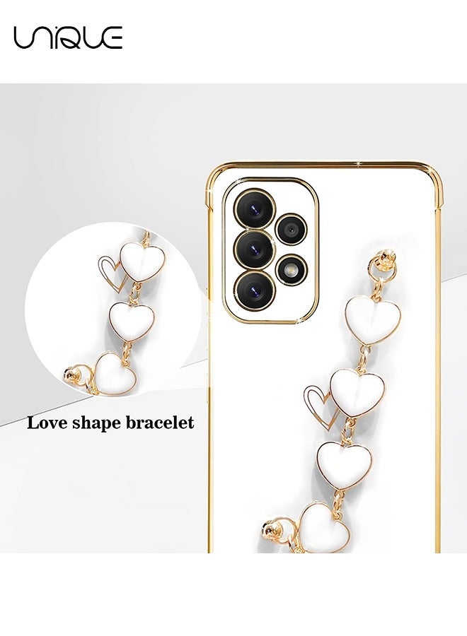 يونيك متوافق مع سامسونج جالاكسي A53 5G حزام القضية جرلي، الحب القلب الفاخرة الغطاء الخلفي الكاميرا حامي لينة TPU صدمات واقية حالة الهاتف ل Galaxy A53 5G حالة أبيض - Image 4
