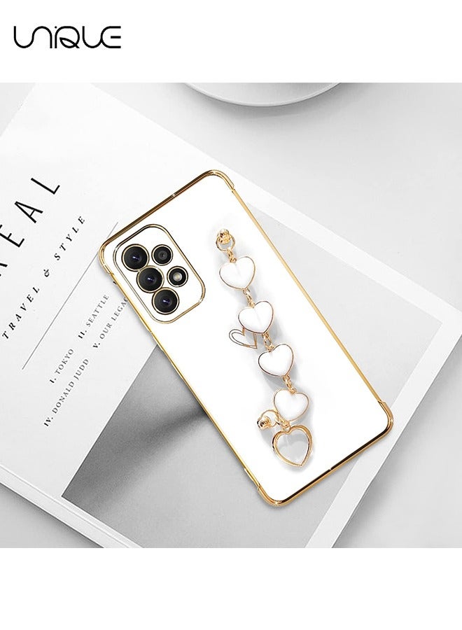يونيك متوافق مع سامسونج جالاكسي A53 5G حزام القضية جرلي، الحب القلب الفاخرة الغطاء الخلفي الكاميرا حامي لينة TPU صدمات واقية حالة الهاتف ل Galaxy A53 5G حالة أبيض - Image 5