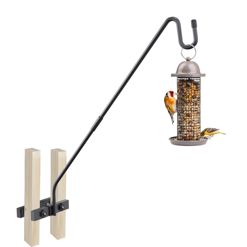 Monalife Deck Hook Railing Mount - Heavy Duty Metal Shepherds Hook Bracket for Outdoor Plant Hanger, Bird Feeder Hanger, Plant Hooks, Flower Baskets, Lanterns - 360Â° Rotating Pole, Extended Arm - Image 1
