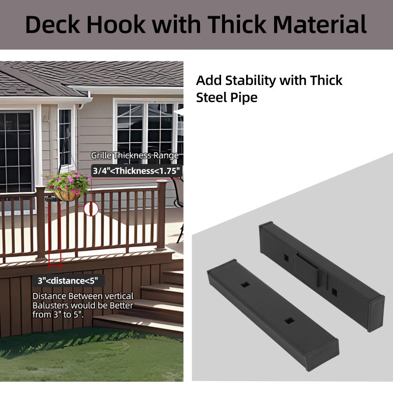 Monalife Deck Hook Railing Mount - Heavy Duty Metal Shepherds Hook Bracket for Outdoor Plant Hanger, Bird Feeder Hanger, Plant Hooks, Flower Baskets, Lanterns - 360Â° Rotating Pole, Extended Arm - Image 2