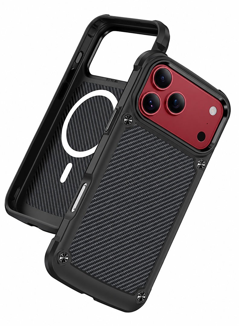 Case Up MagSafe Compatible Case for iPhone 18 Pro Max/ 17 Pro Max, Carbon Fiber Texture Shockproof Protective Cover, Mil Grade Drop Protection, Slim Hybrid TPU Bumper, Raised Camera & Screen Protection, Anti-Scratch Black - Image 1