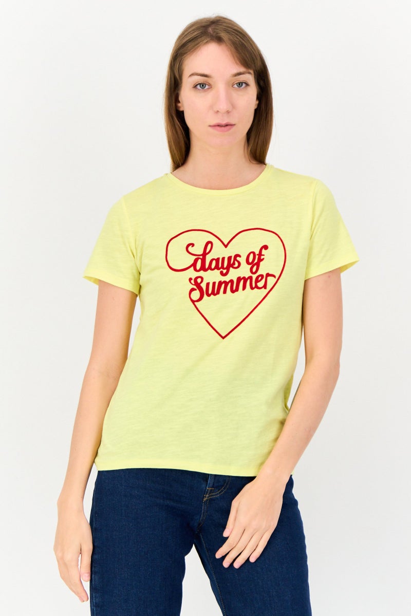 ONLY Women Regular Fit Short Sleeves Textured T-Shirt, Light Yellow  - Image 1