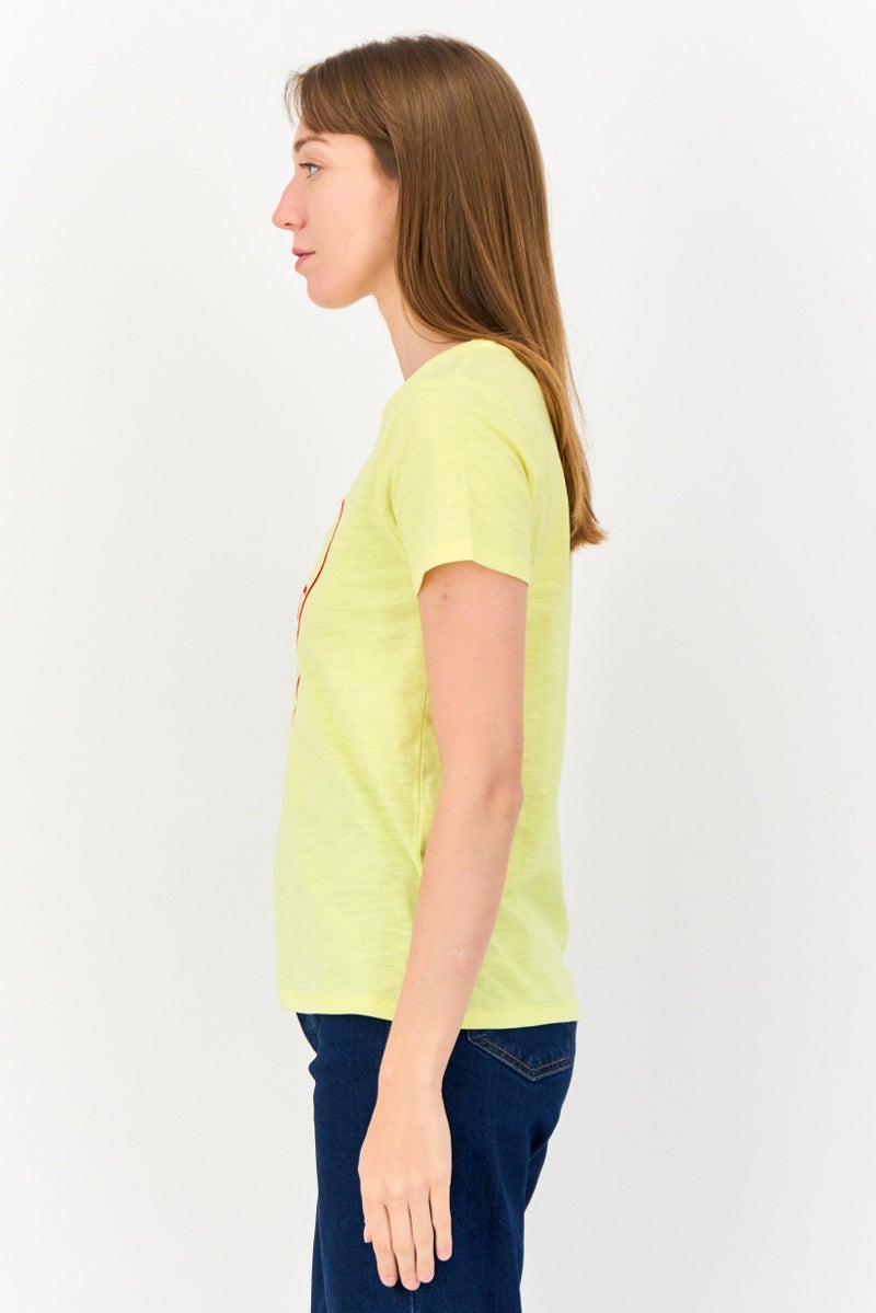 ONLY Women Regular Fit Short Sleeves Textured T-Shirt, Light Yellow  - Image 2