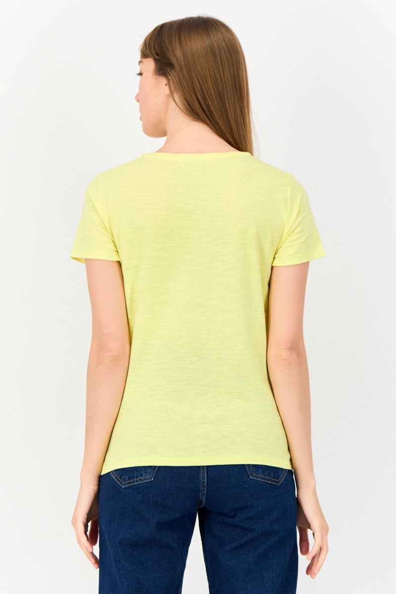 ONLY Women Regular Fit Short Sleeves Textured T-Shirt, Light Yellow  - Image 4