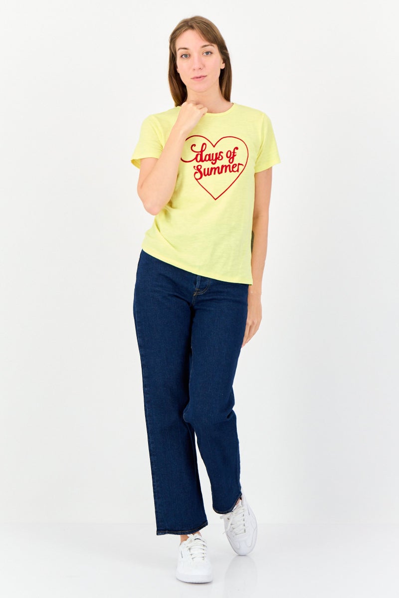 ONLY Women Regular Fit Short Sleeves Textured T-Shirt, Light Yellow  - Image 3