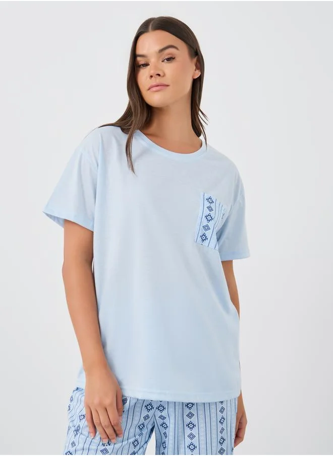 ستايلي Styli Women Aztec Print Pocket Detail T-Shirt and Pyjama Set