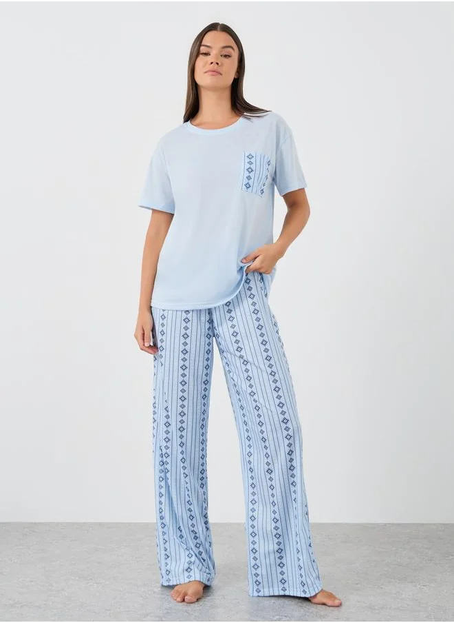 ستايلي Styli Women Aztec Print Pocket Detail T-Shirt and Pyjama Set