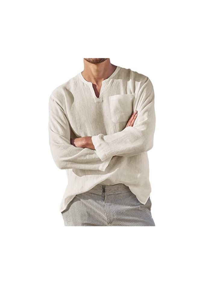 NIBEMINENT Men's Black T-Shirt Cotton Hippie Shirt V-Neck Beach Yoga Top  - Image 3