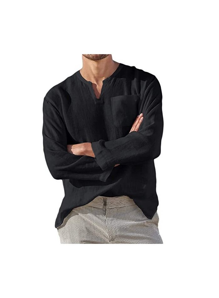 NIBEMINENT Men's Black T-Shirt Cotton Hippie Shirt V-Neck Beach Yoga Top  - Image 1