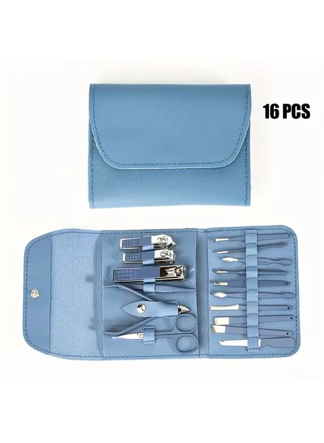 Premium Purple 16pcs Nail Pedicure Set Clippers Scissors Ear Scoop Travel Essentials - Image 4