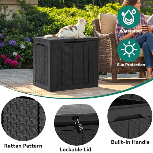 YITAHOME 30 Gallon Resin Deck Box, Weather Resistant Outdoor Rattan Storage Box, Lockable Indoor Outdoor Storage for Supplies and Essentials, Black - Image 4