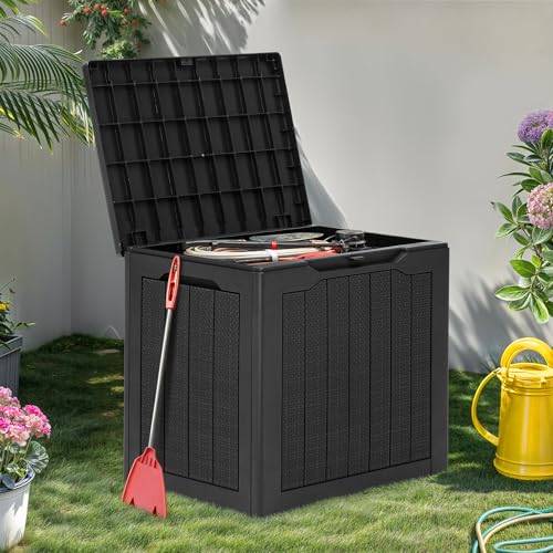YITAHOME 30 Gallon Resin Deck Box, Weather Resistant Outdoor Rattan Storage Box, Lockable Indoor Outdoor Storage for Supplies and Essentials, Black - Image 1