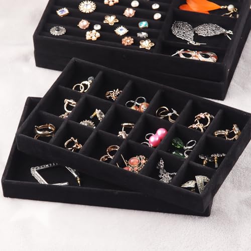 CDBOVID Set of 8 Velvet Jewelry Drawer Organizer Inserts, Stackable Trays with Removable Dividers, Earring and Ring Holder Display for Dresser, Storage Case for Necklace Bracelet Watch - Black - Image 5
