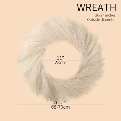 BSOKEIXD 27” Beige Pampas Grass Wreath for All Seasons ，for Front Door, Porch, Window，for DIY Arrangement Farmhouse Beach Boho Table Centerpieces Bathroom Bedroom Decor Fall - Image 5