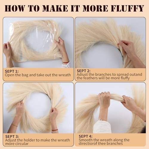 BSOKEIXD 27” Beige Pampas Grass Wreath for All Seasons ，for Front Door, Porch, Window，for DIY Arrangement Farmhouse Beach Boho Table Centerpieces Bathroom Bedroom Decor Fall - Image 4