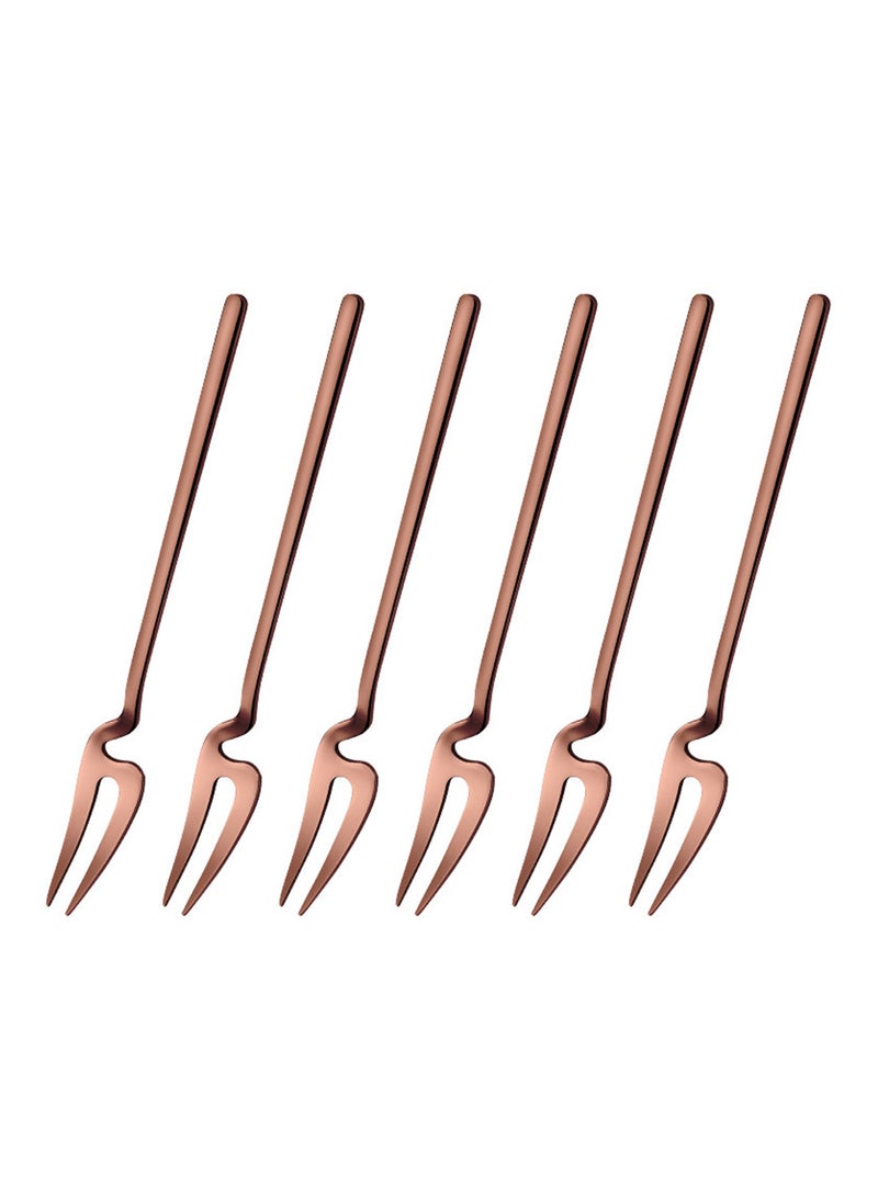 6-Piece Mirror Polishing Stainless Steel Fruit Fork Set Rose Gold 14.3cm - Image 1