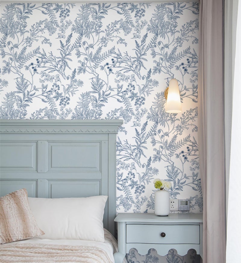Micpolo Peel and Stick Wallpaper Blue and White Floral Wall Paper for Bedroom Blue Contact Paper for Cabinets SelfAdhesive Removable Wallpaper for Bathroom Kitchen Wall Decor 118 x 173