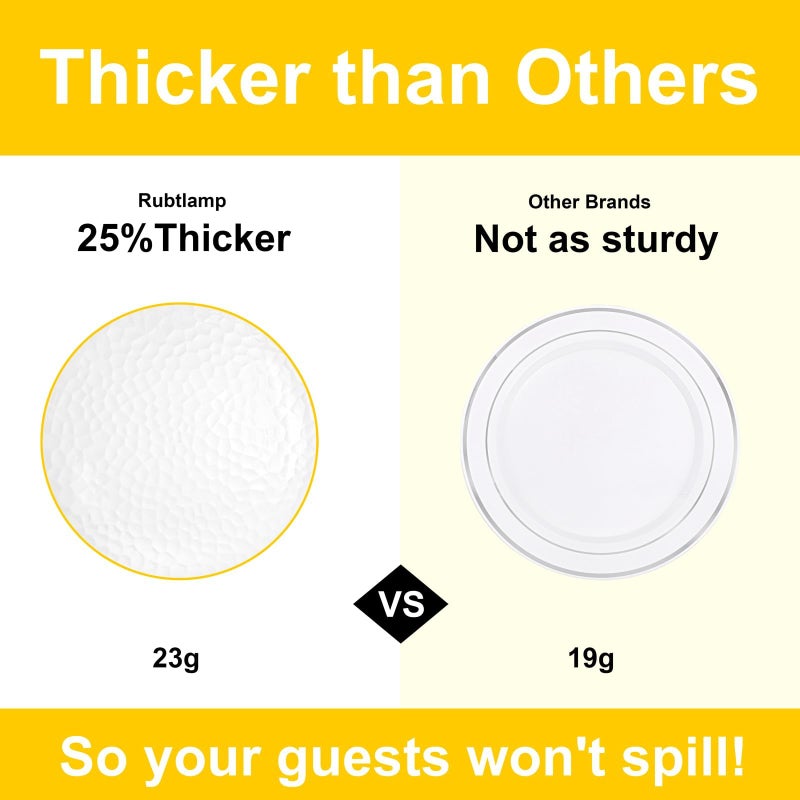 Rubtlamp 100 Pcs Clear Gold Plastic Plates  Hammered Party Plates  Clear Disposable Dessert Platos Clear Gold Platos 7 Inch  Heavy duty Gold Plastic Dessert Platos Disposable For All Occasions - Image 1