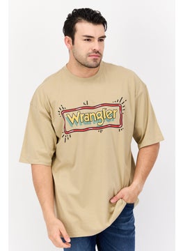 Men Crew Neck Short Sleeves Brand Logo T-Shirt, Beige
