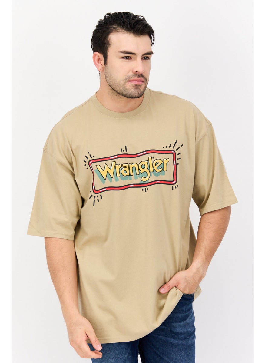 Wrangler - Men Crew Neck Short Sleeves Brand Logo T-Shirt, Beige - Image 1