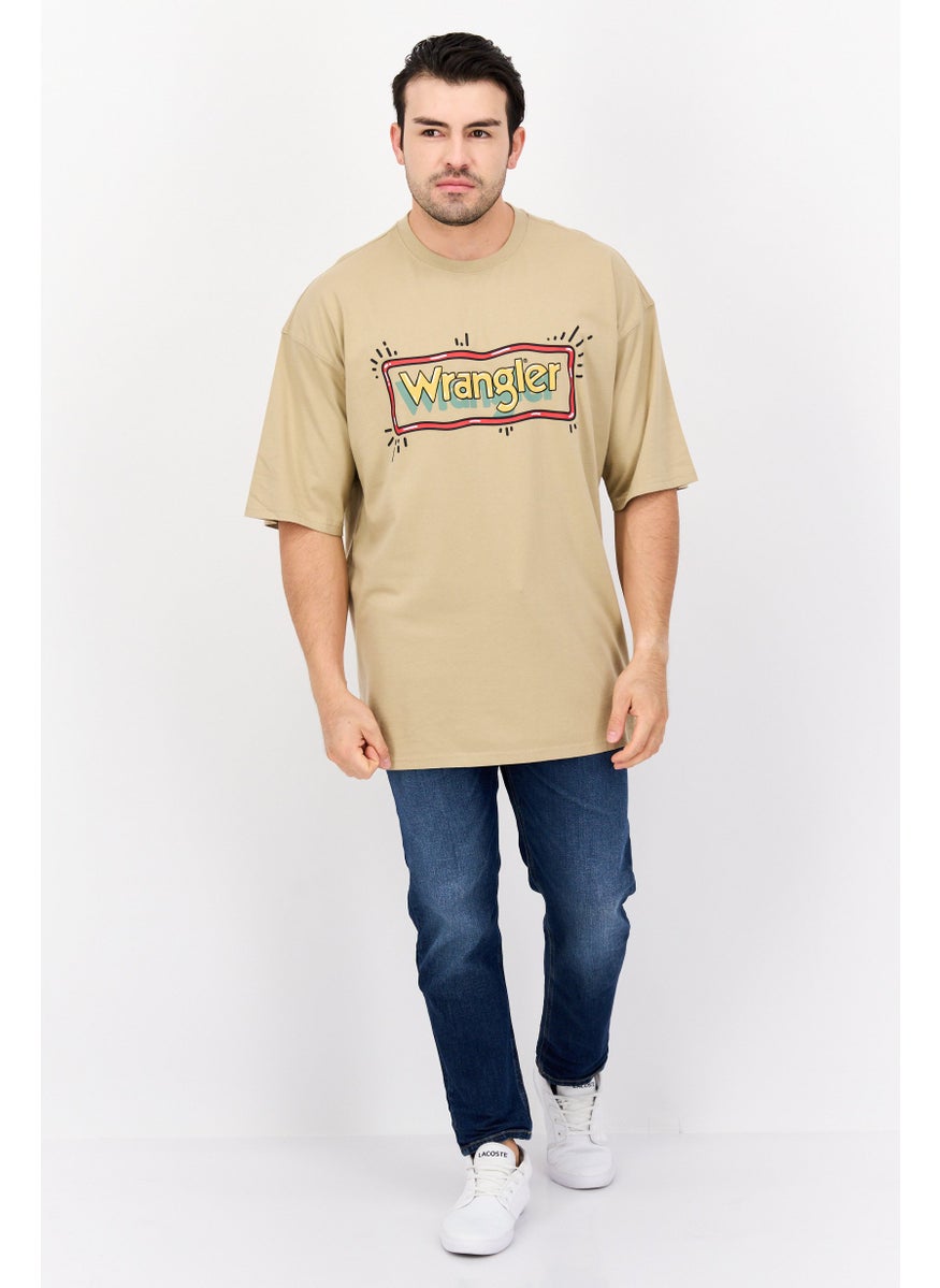 Wrangler - Men Crew Neck Short Sleeves Brand Logo T-Shirt, Beige - Image 1