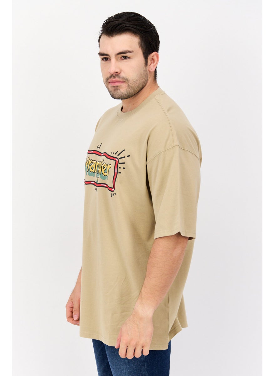 Wrangler - Men Crew Neck Short Sleeves Brand Logo T-Shirt, Beige - Image 1