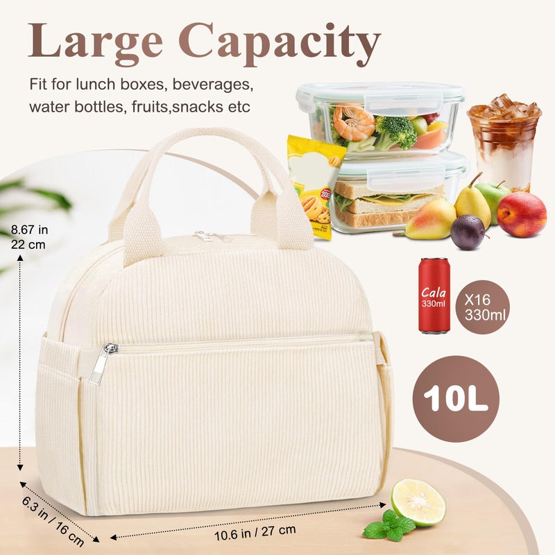KUBYA Lunch Bag Lunch Box for Women, Cute Corduroy Insulated Reusable Work Leakproof Simple Adults Large Lunch Boxes Tote Bag Men Cooler Bag - Image 3