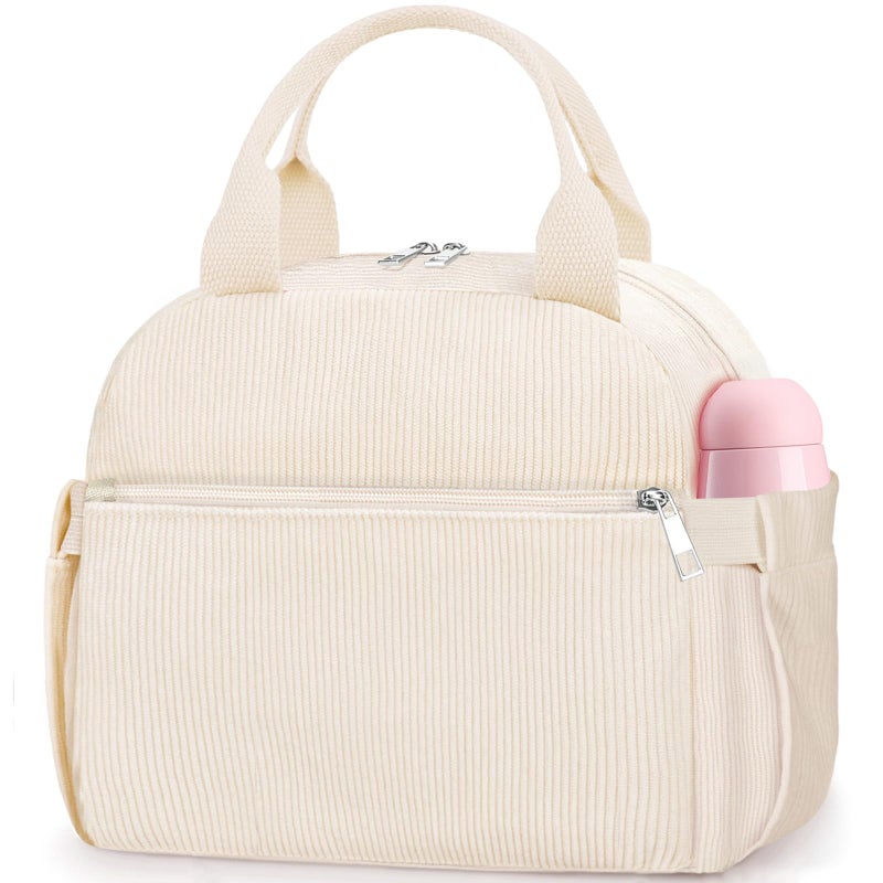 KUBYA Lunch Bag Lunch Box for Women, Cute Corduroy Insulated Reusable Work Leakproof Simple Adults Large Lunch Boxes Tote Bag Men Cooler Bag - Image 1