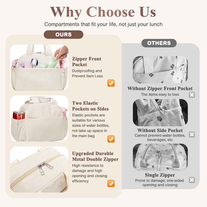KUBYA Lunch Bag Lunch Box for Women, Cute Corduroy Insulated Reusable Work Leakproof Simple Adults Large Lunch Boxes Tote Bag Men Cooler Bag - Image 5