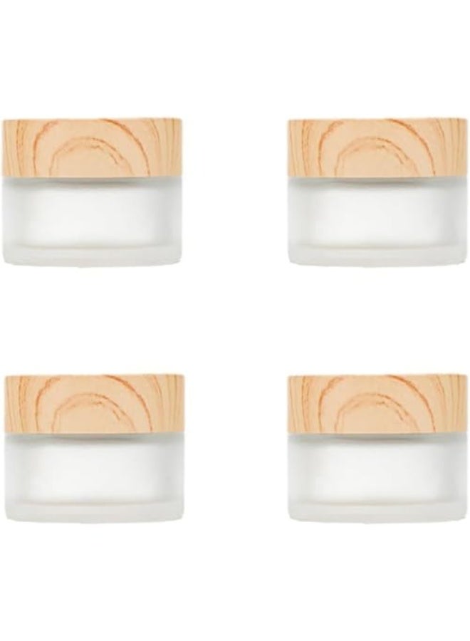 4Packs 0.5oz Round Frosted Glass Cream Jar Bottles 15ml Empty Sample Jars with Wood Grain Lids White Cosmetic Containers Jars for Lotion,Cream,Ointments,Makeup,Eyeshadow,Samples,Travel Storage - Image 1
