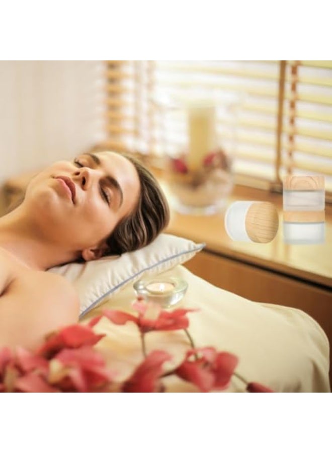 4Packs 0.5oz Round Frosted Glass Cream Jar Bottles 15ml Empty Sample Jars with Wood Grain Lids White Cosmetic Containers Jars for Lotion,Cream,Ointments,Makeup,Eyeshadow,Samples,Travel Storage - Image 5