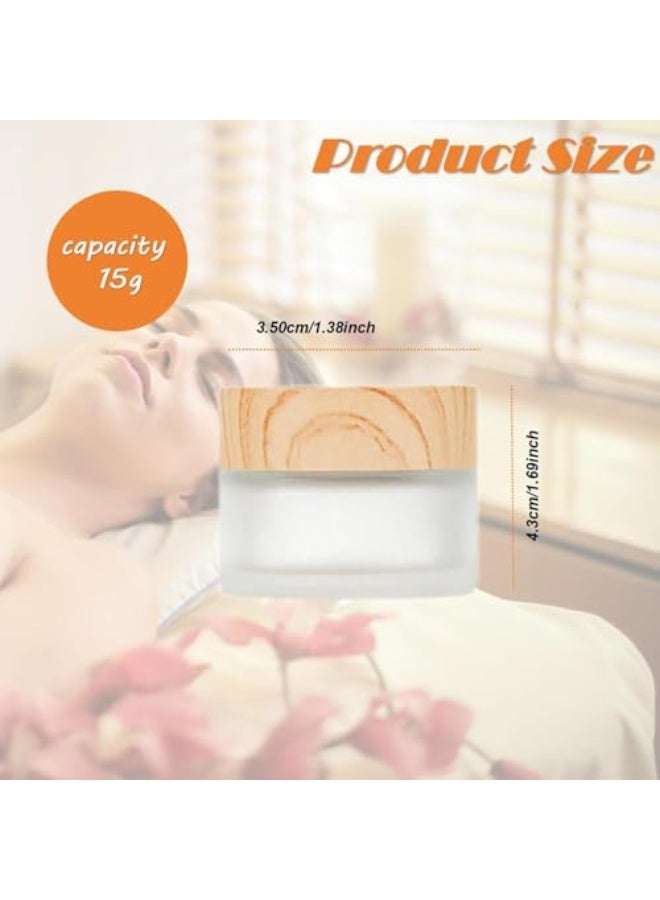 4Packs 0.5oz Round Frosted Glass Cream Jar Bottles 15ml Empty Sample Jars with Wood Grain Lids White Cosmetic Containers Jars for Lotion,Cream,Ointments,Makeup,Eyeshadow,Samples,Travel Storage - Image 4