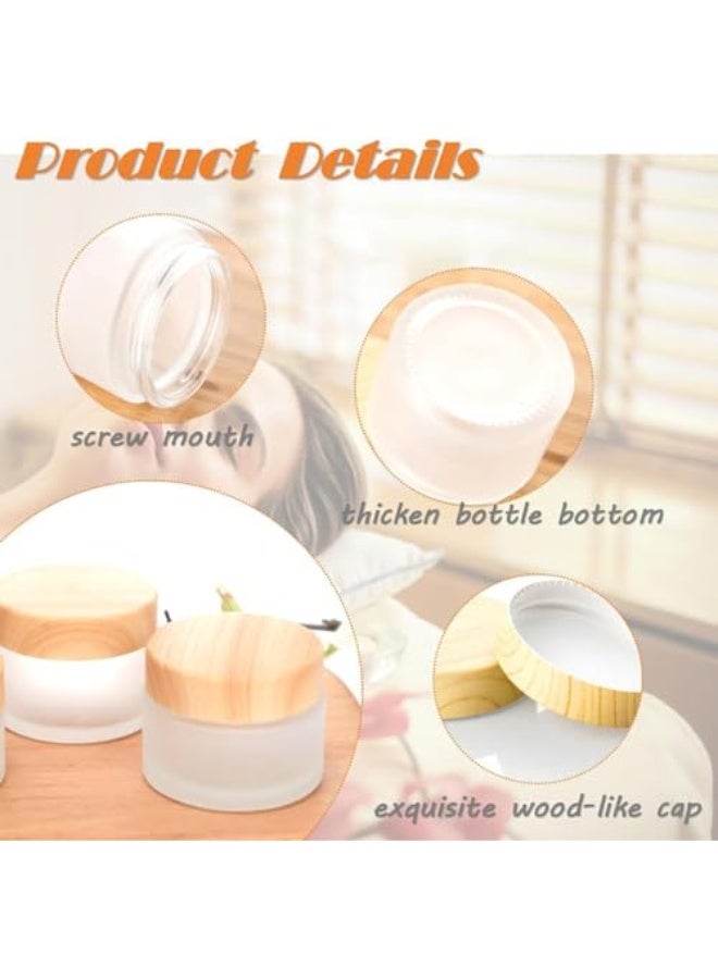 4Packs 0.5oz Round Frosted Glass Cream Jar Bottles 15ml Empty Sample Jars with Wood Grain Lids White Cosmetic Containers Jars for Lotion,Cream,Ointments,Makeup,Eyeshadow,Samples,Travel Storage - Image 3
