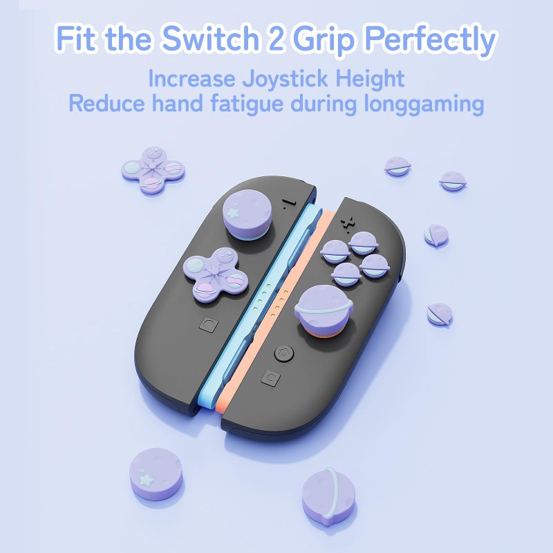 GeekShare Cross D-Pad Button Caps Thumb Grip Caps Set Compatible with Switch 2, ABXY Key Buttons Sticker Cover Caps for Switch 2 - Purple Planet - Image 3