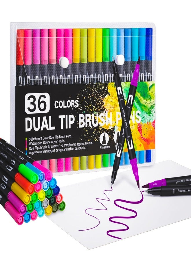Corslet Dual Tip Brush Marker Pens Set – 36 Colors, Fineline & Brush Tip, Double Sided Art Markers for Coloring, Calligraphy, Doodling, Journal, Drawing, Lettering, Adult & Kids Coloring Books - Image 1