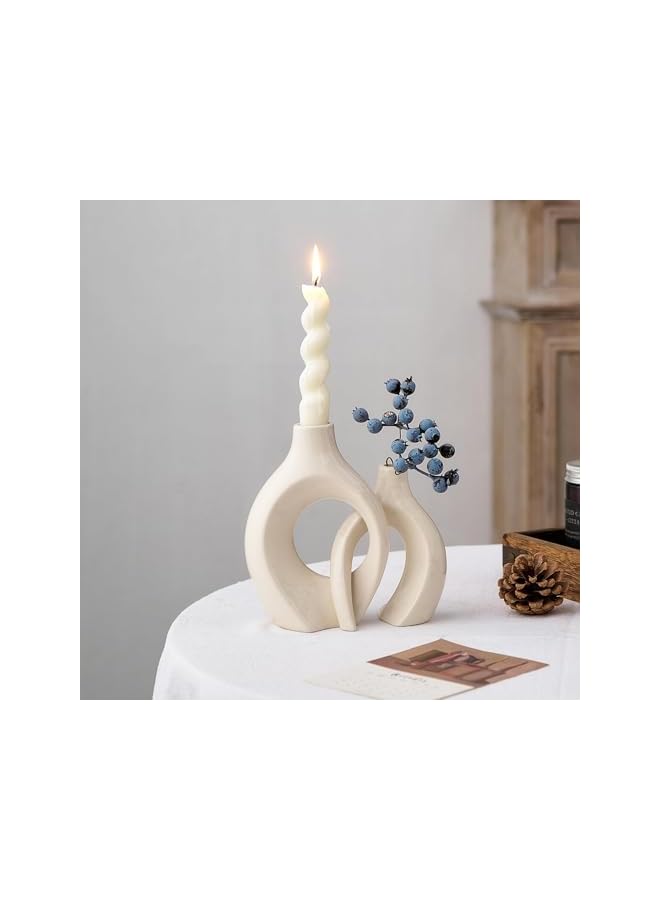 The Bros White Ceramic Candle Holder, Modern Candle Holder for Table, Minimalist Candle Holders for Living Room, Decorative Taper Candle Holder for Wedding, Dinner, Party, Diwali, Ivory - Image 3