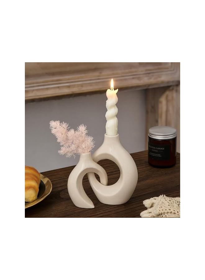 The Bros White Ceramic Candle Holder, Modern Candle Holder for Table, Minimalist Candle Holders for Living Room, Decorative Taper Candle Holder for Wedding, Dinner, Party, Diwali, Ivory - Image 5