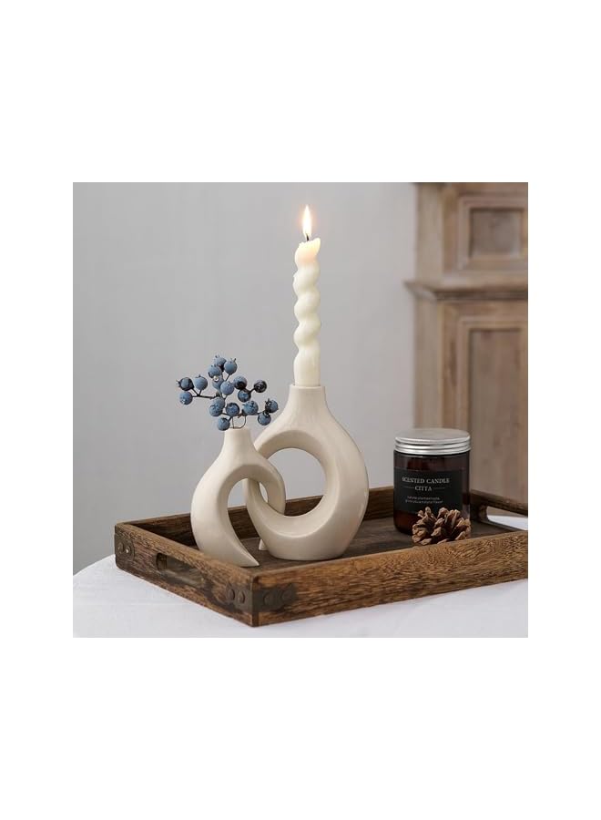 The Bros White Ceramic Candle Holder, Modern Candle Holder for Table, Minimalist Candle Holders for Living Room, Decorative Taper Candle Holder for Wedding, Dinner, Party, Diwali, Ivory - Image 4