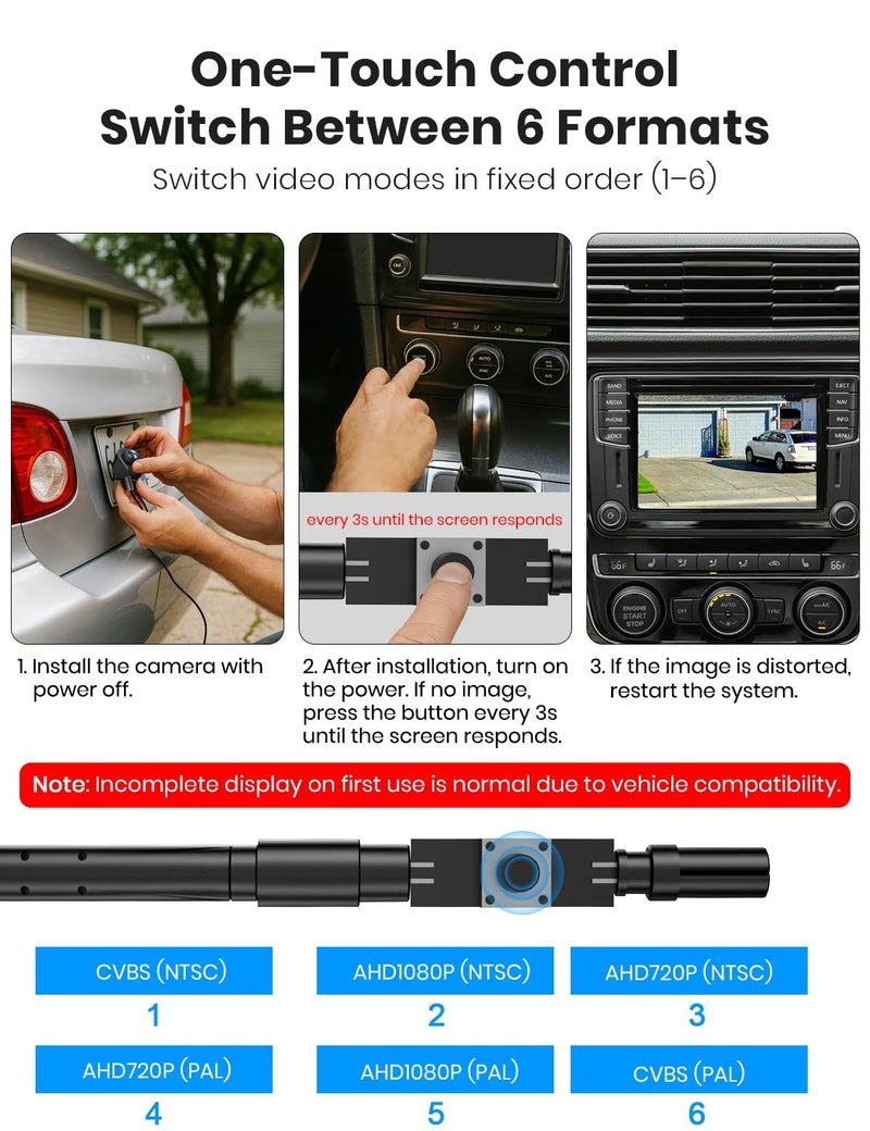AUTO-VOX 180Â° Front/Backup Camera, OEM Mini Style, Screw-Free Easy Install, Side/Rear View Camera, IP69K Waterproof & 0.1Lux Low Light Back Up Camera for SUV/Pickup Truck/RV/Van/Camper/Car - Image 3
