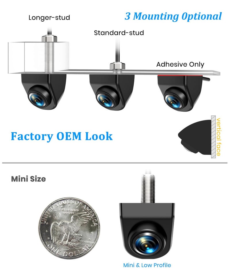 AUTO-VOX 180Â° Front/Backup Camera, OEM Mini Style, Screw-Free Easy Install, Side/Rear View Camera, IP69K Waterproof & 0.1Lux Low Light Back Up Camera for SUV/Pickup Truck/RV/Van/Camper/Car - Image 4