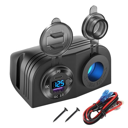 Hapytrip Tent Type Panel 12V USB Outlet Lighted Cigarette Lighter Socket PD30 QC30 Car USB Port Aluminum Charger with LED Voltmeter Switch Waterproof Power Panel Adapter DIY Kit for Car Boat Marine RV - Image 1