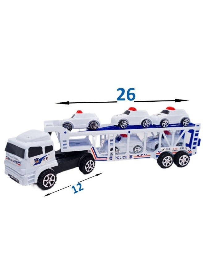 Generic Police Car Carrier Truck Toy – Friction-Powered Trailer with 4 Mini Police Cars, City Guard Playset for Kids, Durable Plastic, Gift Boxed – Multicolor – 1 Set (Ages 3+) - Image 2