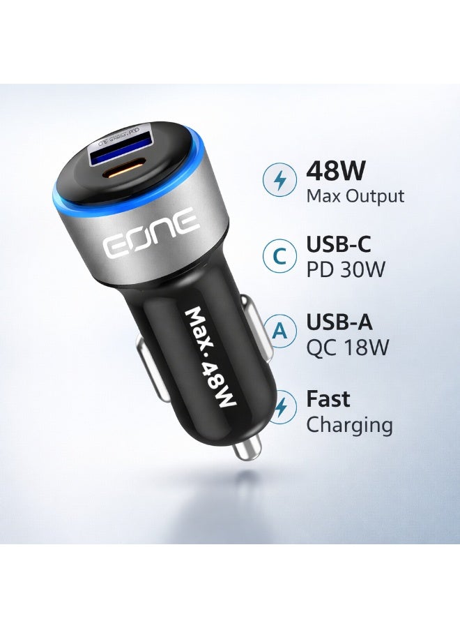 إيون شاحن سيارة EONE بقوة 48 واط، منفذ مزدوج USB-C PD بقوة 30 واط وUSB-A QC بقوة 18 واط، محول شحن سريع للسيارة لأجهزة iPhone وSamsung والأجهزة اللوحية، شاحن سيارة صغير الحجم - أسود - Image 5