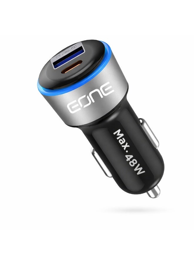 إيون شاحن سيارة EONE بقوة 48 واط، منفذ مزدوج USB-C PD بقوة 30 واط وUSB-A QC بقوة 18 واط، محول شحن سريع للسيارة لأجهزة iPhone وSamsung والأجهزة اللوحية، شاحن سيارة صغير الحجم - أسود - Image 1