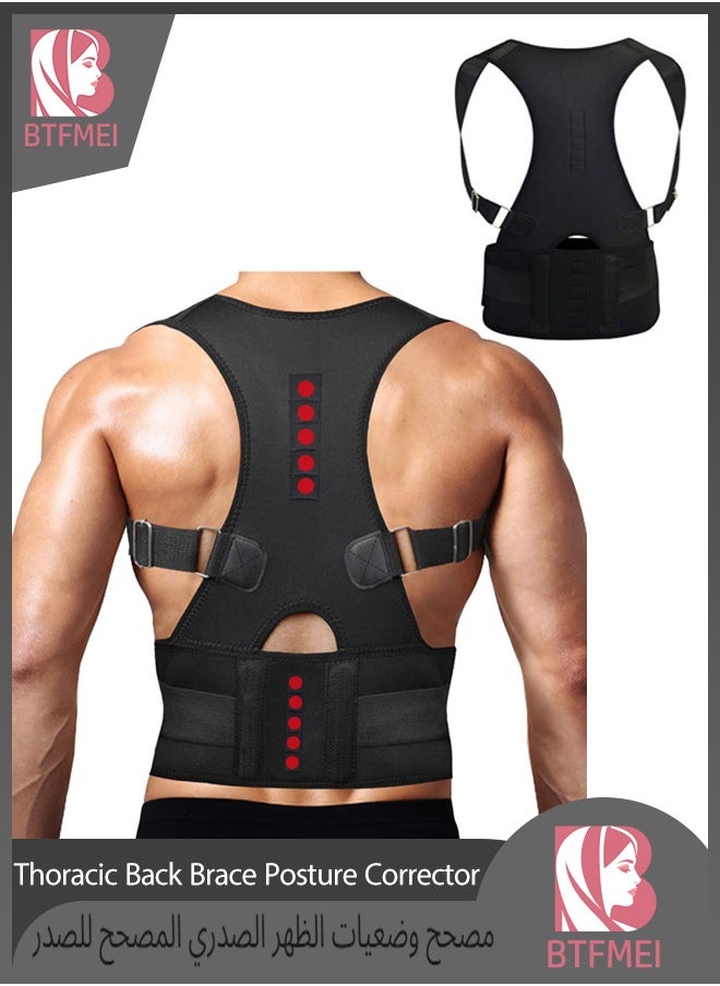 BTFMEI Thoracic Back Brace Posture Corrector - Magnetic Support for Neck Shoulder Upper and Lower Back Pain Relief - Perfect Posture Brace for Cervical Lumbar Spine - Fully Adjustable Belt (Black, XL)  - Image 1