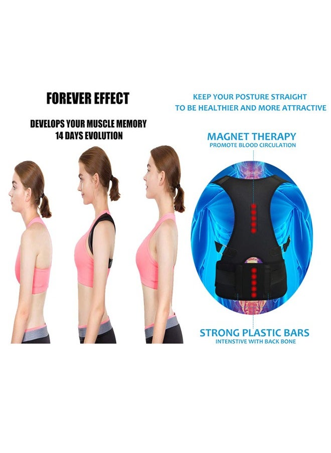 BTFMEI Thoracic Back Brace Posture Corrector - Magnetic Support for Neck Shoulder Upper and Lower Back Pain Relief - Perfect Posture Brace for Cervical Lumbar Spine - Fully Adjustable Belt (Black, XL)  - Image 5