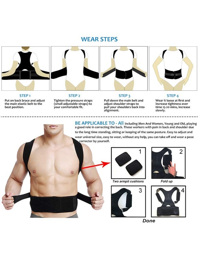 BTFMEI Thoracic Back Brace Posture Corrector - Magnetic Support for Neck Shoulder Upper and Lower Back Pain Relief - Perfect Posture Brace for Cervical Lumbar Spine - Fully Adjustable Belt (Black, XL)  - Image 2